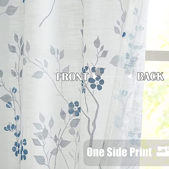 Natural Linen  Printed Floral Curtain - Steel grommets