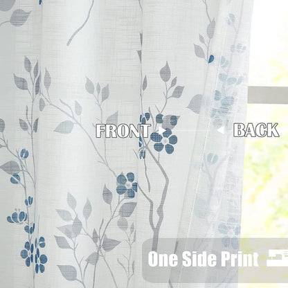 INtex CURTAINS HOUSE Rich Natural Linen curtains - Printed floral curtains- Semi-transparent - Steel grommets for living room, bedroom, kitchens, 1 piece