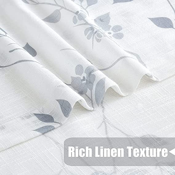 Natural Linen  Printed Floral Curtain - Steel grommets