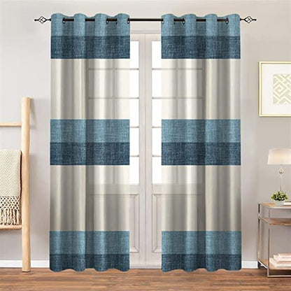 Linen stripped sheer curtain - Steel grommets