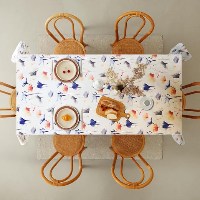 INTEX HOME Tablecloth, Sou Floral Pattern, Rectangle Design, Premium Linen Velvet Fabric, Ultra-Soft and Wrinkle-Resistant, 1 Piece, Elegant Table Cover for Dining, Kitchen, or Living Room
