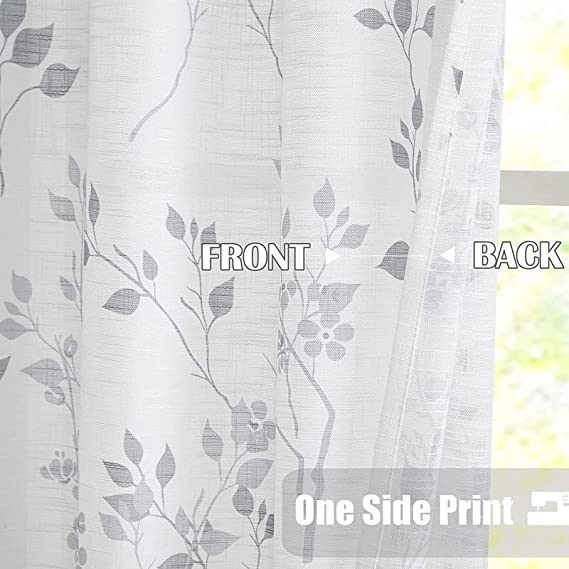 Natural Linen  Printed Floral Curtain - Steel grommets
