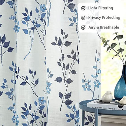 Natural Linen  Printed Floral Curtain - Steel grommets