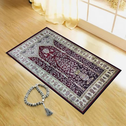 INtex Home Velvet Padded Prayer Rug, Soft Printed Fabric with Anti-Slip Layer, Comfortable and Cushioned, 70x110 cm