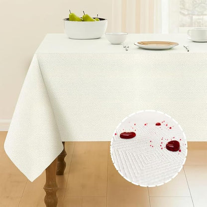 INtex Home Waterproof Tablecloth, Daniella Geometric Pattern Rectangle Table Cover, Stain Resistant Wipeable Fabric for Kitchen Dining Table, 1 Piece - Classic Weave - Off-White - 130 x 190 cm