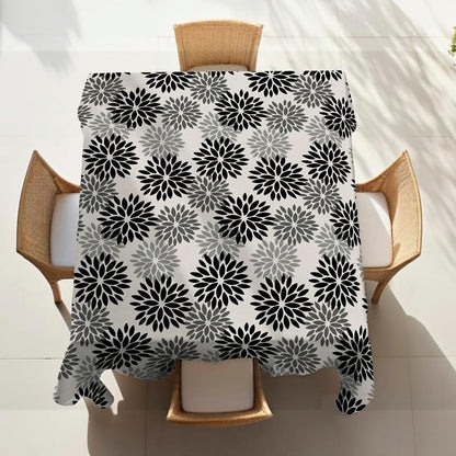 Black & Grey Floral Linen Velvet Tablecloth, Textured, Spill-Proof, Wrinkle-Resistant, Ultra-Soft, 1 Piece