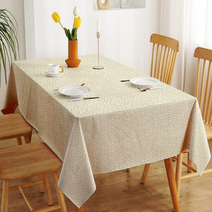 INtex Home Waterproof Tablecloth, Daniella Geometric Pattern Rectangle Table Cover, Stain Resistant Wipeable Fabric for Kitchen Dining Table, 1 Piece - Classic Weave - Off-White - 130 x 190 cm