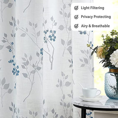 Natural Linen  Printed Floral Curtain - Steel grommets