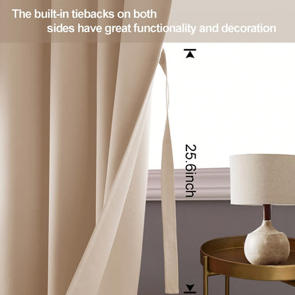INtex CURTAINS HOUSE Blackout Curtains with Tiebacks - Thermal Insulated, Light Blocking and Noise Reducing Grommet Curtain Drapes for Bedroom and Living Room, Set of 2 Panels,