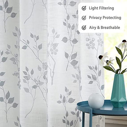 Natural Linen  Printed Floral Curtain - Steel grommets