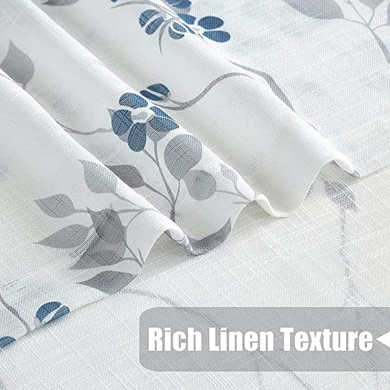 Natural Linen  Printed Floral Curtain - Steel grommets