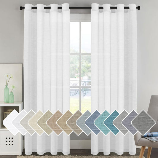 INtex Curtains Semi-Transparent Natural Linen Curtains with Elegant Sheer Fabric and Steel Grommets - 1 Piece