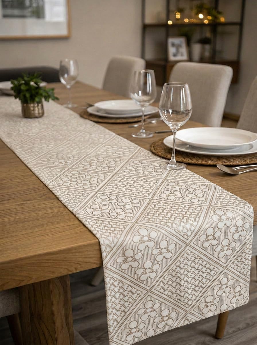 INTEX HOME Amina Table Runner – Premium Linen Blend – Light Beige – 45x190 cm – Heavy Duty, Stain Resistant, Machine Washable – Dining & Decor
