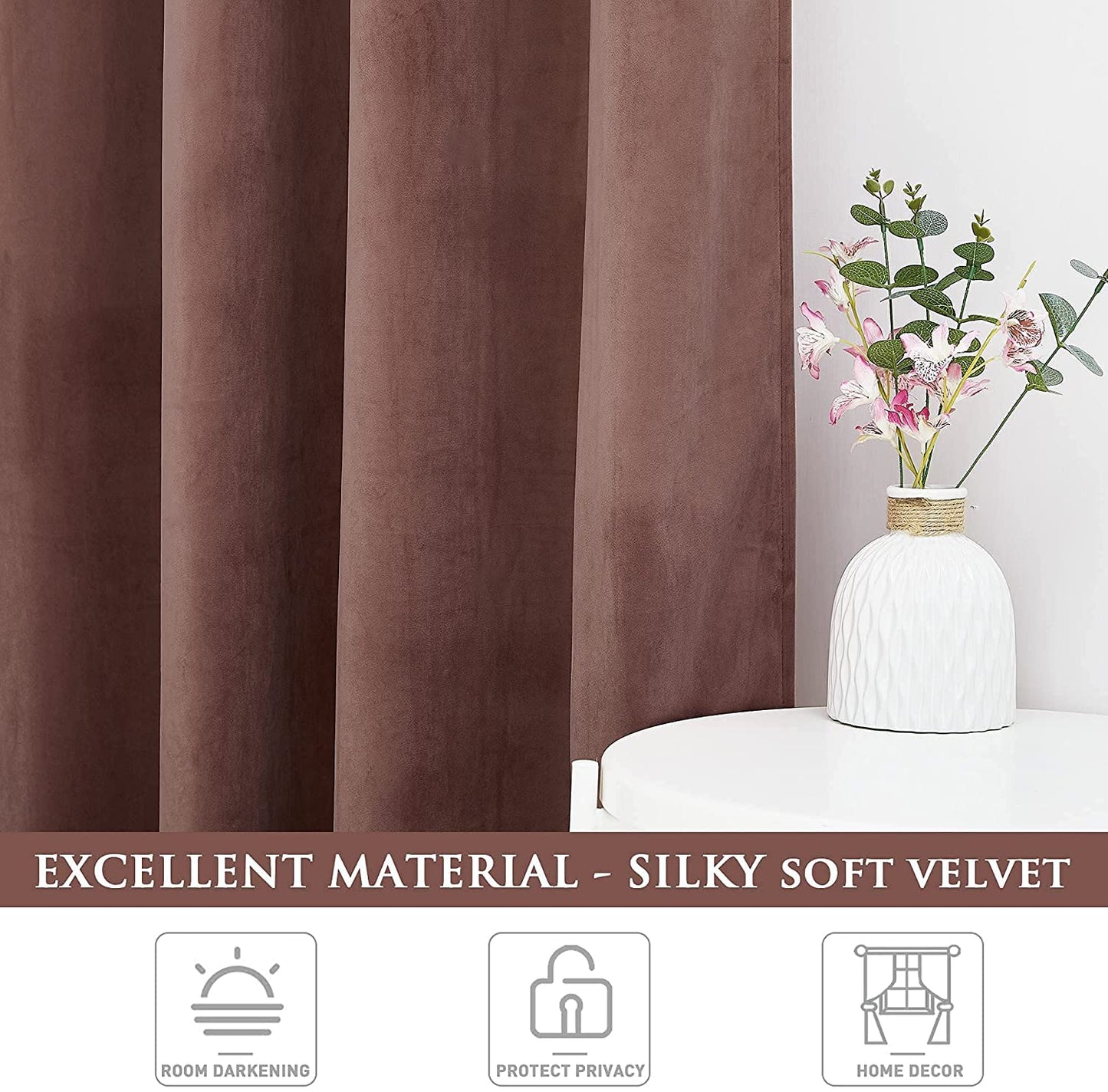 ستائر مخملية أنيقة من INtex CURTAINS HOUSE - ستائر معزولة حرارياً لغرفة المعيشة، حلقات فولاذية - ستائر مانعة للضوء - لوحان