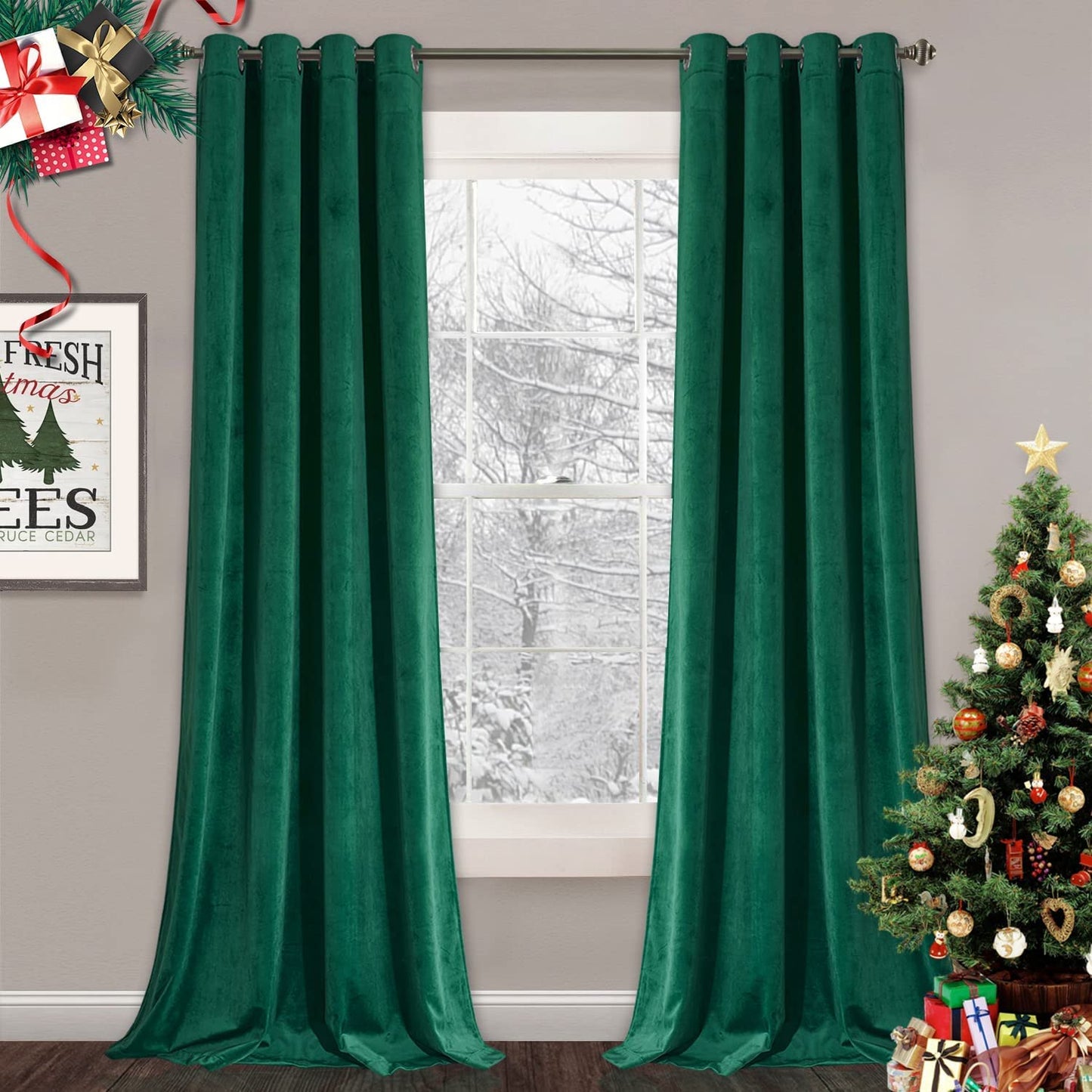 ستائر مخملية أنيقة من INtex CURTAINS HOUSE - ستائر معزولة حرارياً لغرفة المعيشة، حلقات فولاذية - ستائر مانعة للضوء - لوحان