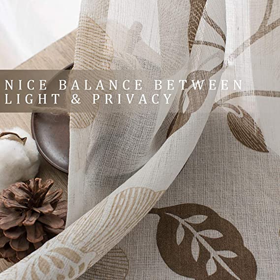 Linen Floral Semi Transparent Curtain - Rod Pocket