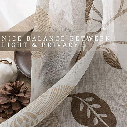Natural Linen Floral Curtain - Steel grommets