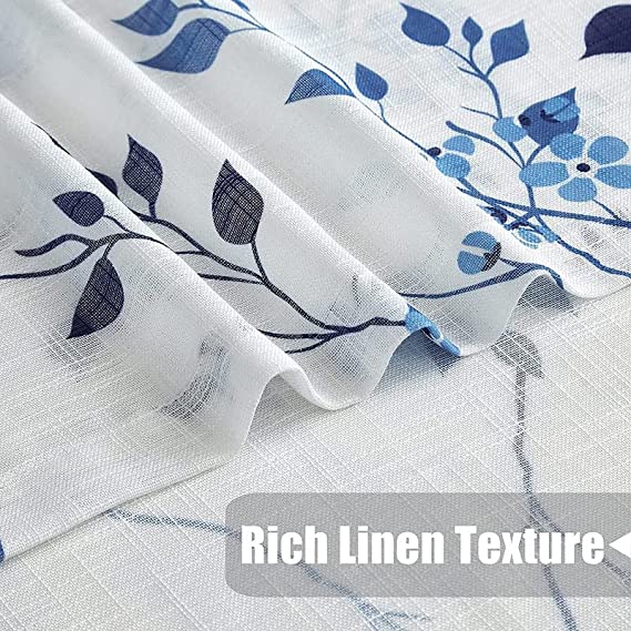 Natural Linen  Printed Floral Curtain - Steel grommets