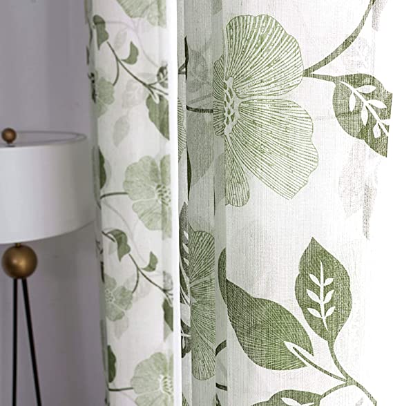 Linen Floral Semi Transparent Curtain - Rod Pocket
