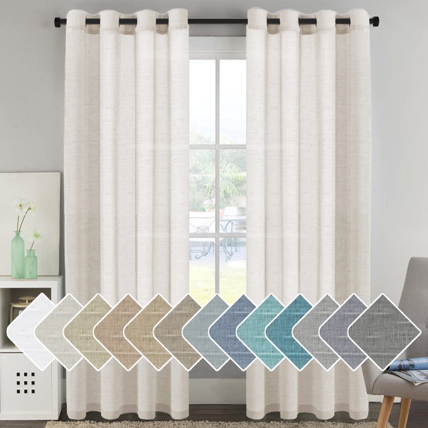 INtex Curtains Semi-Transparent Natural Linen Curtains with Elegant Sheer Fabric and Steel Grommets - 1 Piece