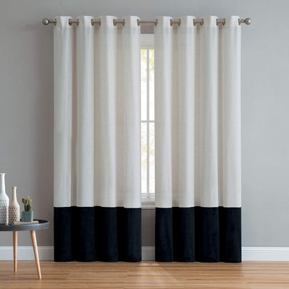 INtex CURTAINS HOUSE Luxury Linen Curtains With Velvet - Bottom Velvet Tone â€“ 2-Tone Style â€“ 1 Panel