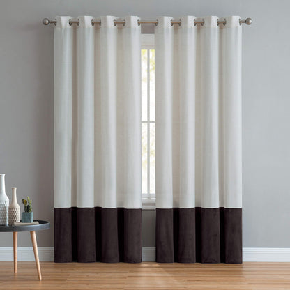 INtex CURTAINS HOUSE Luxury Linen Curtains With Velvet - Bottom Velvet Tone â€“ 2-Tone Style â€“ 1 Panel