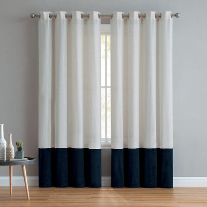 INtex CURTAINS HOUSE Luxury Linen Curtains With Velvet - Bottom Velvet Tone â€“ 2-Tone Style â€“ 1 Panel