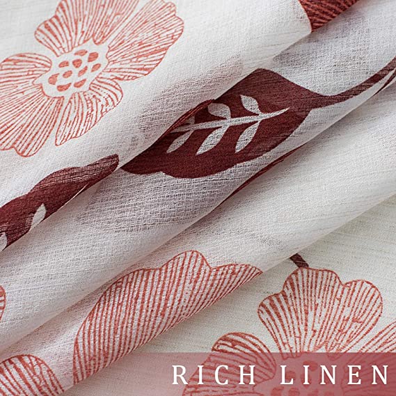 Linen Floral Semi Transparent Curtain - Rod Pocket