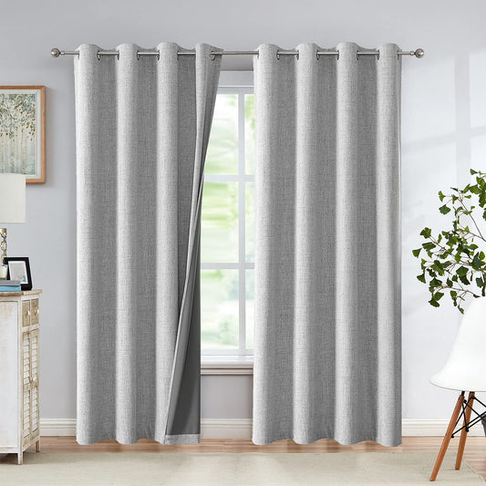 Intex Curtains House Linen Blackout Curtain – 100% Blackout, Sun Zero, Full Room Darkening – Thermal Insulated Fabric – Silver Steel Grommets – 1 Piece