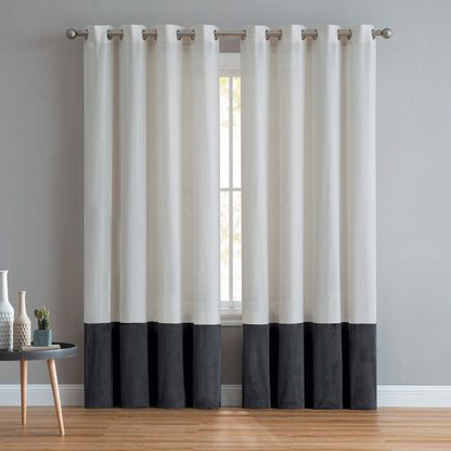 INtex CURTAINS HOUSE Luxury Linen Curtains With Velvet - Bottom Velvet Tone â€“ 2-Tone Style â€“ 1 Panel