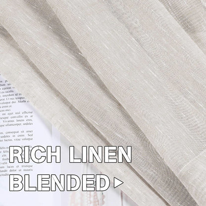 INtex Curtains Semi-Transparent Natural Linen Curtains with Elegant Sheer Fabric and Steel Grommets - 1 Piece