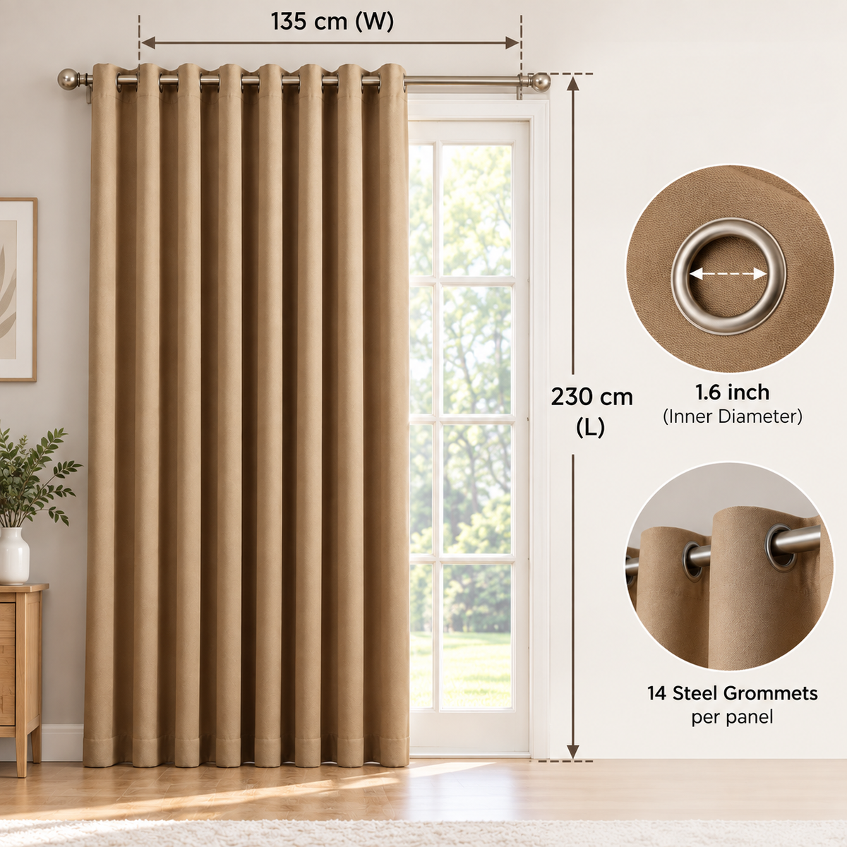 Intex Curtains House Blackout Curtain – Soft Peachy Texture, Thermal Insulating, Silver Steel Grommets – for Living Rooms & Bedrooms – 1 Panel