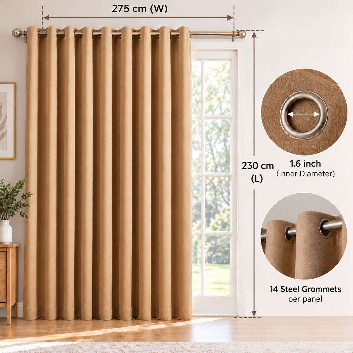 Intex Curtains House Blackout Curtain – Soft Peachy Texture, Thermal Insulating, Silver Steel Grommets – for Living Rooms & Bedrooms – 1 Panel