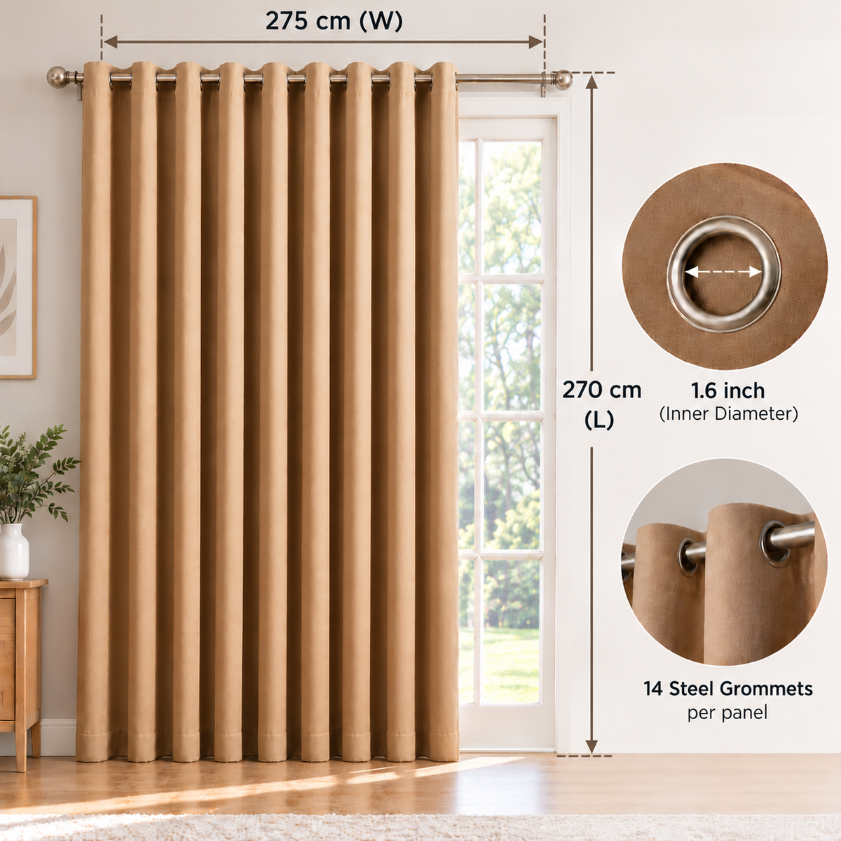 Intex Curtains House Blackout Curtain – Soft Peachy Texture, Thermal Insulating, Silver Steel Grommets – for Living Rooms & Bedrooms – 1 Panel