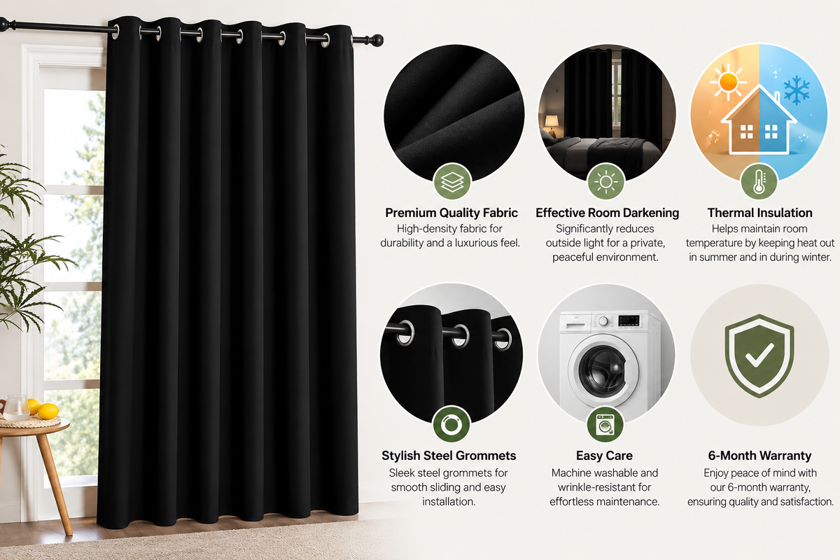 Intex Curtains House Blackout Curtain – Soft Peachy Texture, Thermal Insulating, Silver Steel Grommets – for Living Rooms & Bedrooms – Single Panel