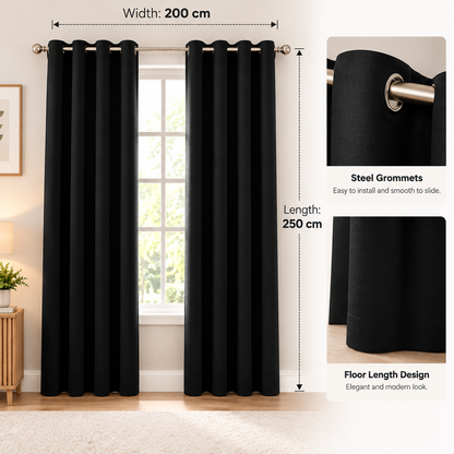 Intex Curtains House Black Blackout Curtain – Steel Grommets – Thermal Insulated Fabric – Room Darkening – 1 Panel