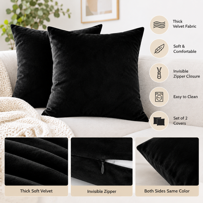 INtex CURTAINS HOUSE Soft Thick Velvet Throw Pillow Covers Decorative Square Cushion Cover For Couch Sofa Bedroom Living Room - set of 2 Pieces