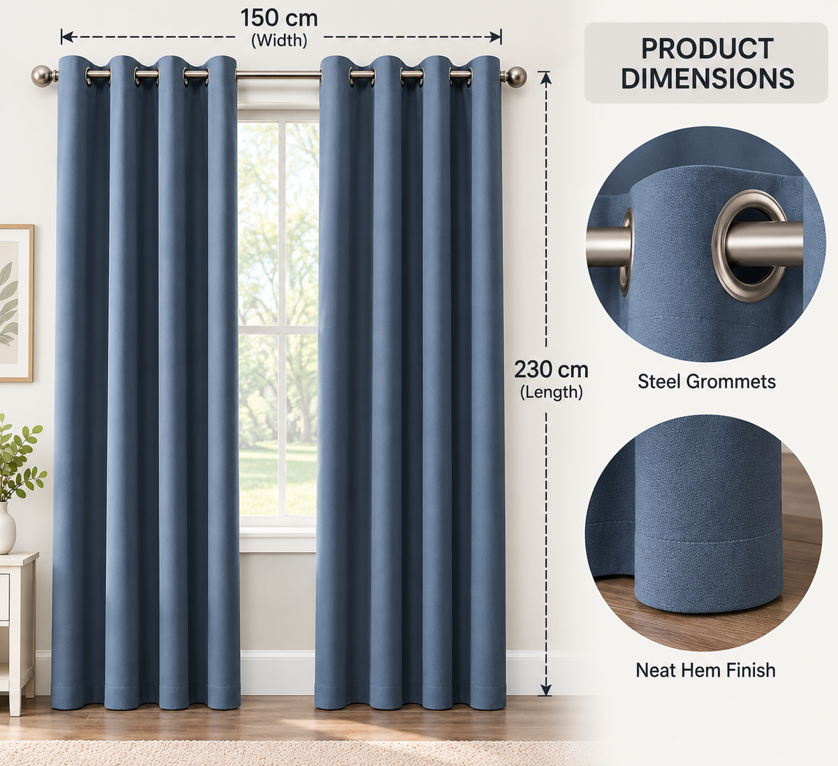 Intex Curtains House Petrol Blue Blackout Curtain – Steel Grommets – Thermal Insulated Fabric – Room Darkening – 1 Panel