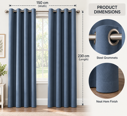 Intex Curtains House Petrol Blue Blackout Curtain – Steel Grommets – Thermal Insulated Fabric – Room Darkening – 1 Panel