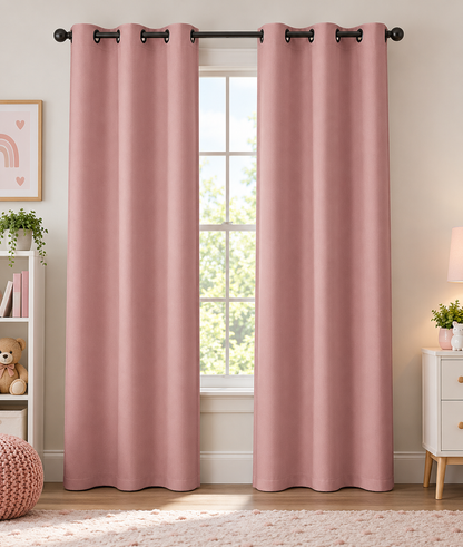 ستائر التعتيم الوردية من INtex CURTAINS HOUSE - حلقات فولاذية - قماش عازل حراريًا - لظلام الغرفة - لوحة واحدة