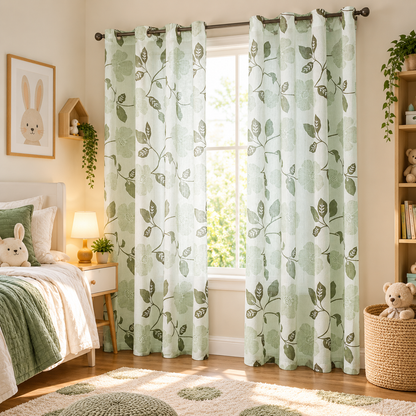 INtex Curtains Rich Natural Linen curtains - Printed floral curtains- Semi-transparent - sliver steel grommets for living room, bedroom, kitchens - 1 Piece