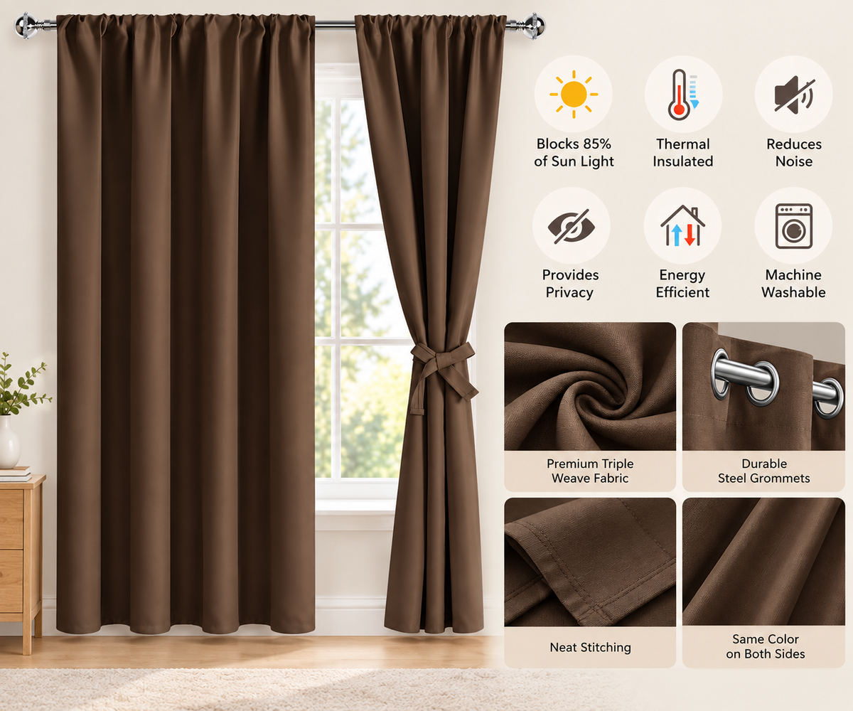 Intex Curtains House Blackout Curtain for Bedroom – Thermal Insulated, Room Darkening & Noise Reducing – Cover Pocket Design – 1 Panel with Tieback