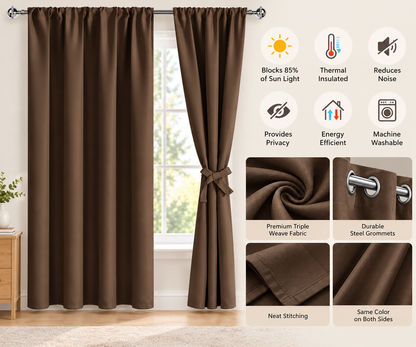 Intex Curtains House Blackout Curtain for Bedroom – Thermal Insulated, Room Darkening & Noise Reducing – Cover Pocket Design – 1 Panel with Tieback
