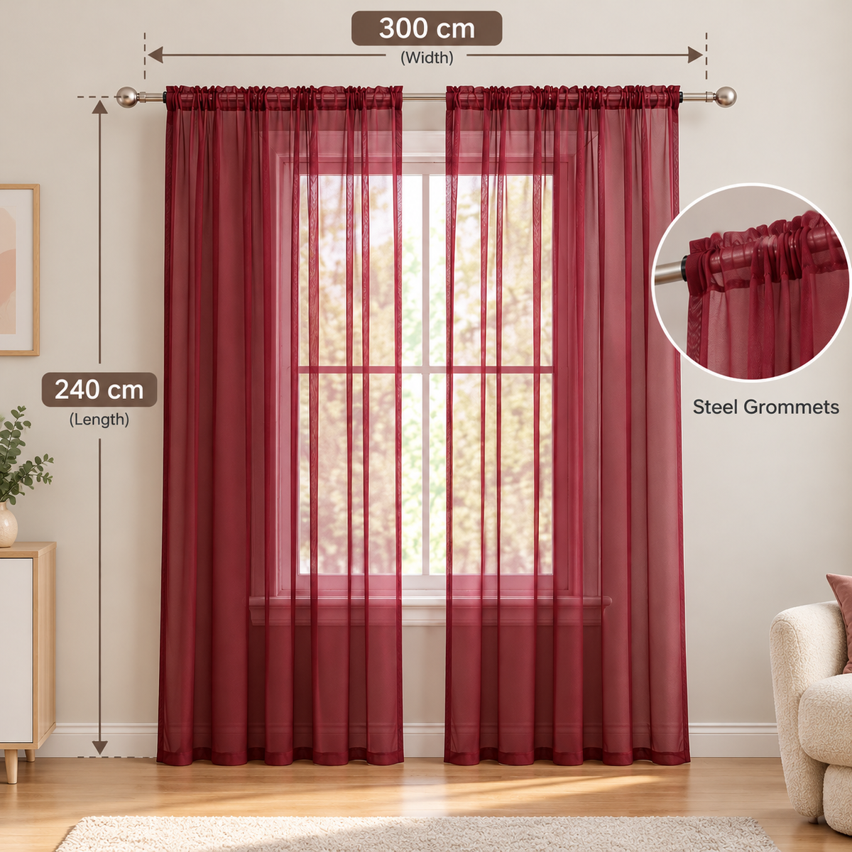 INtex CURTAINS HOUSE Elegant Voile Chiffon Curtains - Rod Pocket Design - Luxury Soft Fabric 1 Panel