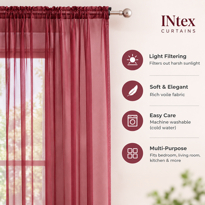 INtex CURTAINS HOUSE Elegant Voile Chiffon Curtains - Rod Pocket Design - Luxury Soft Fabric 1 Panel