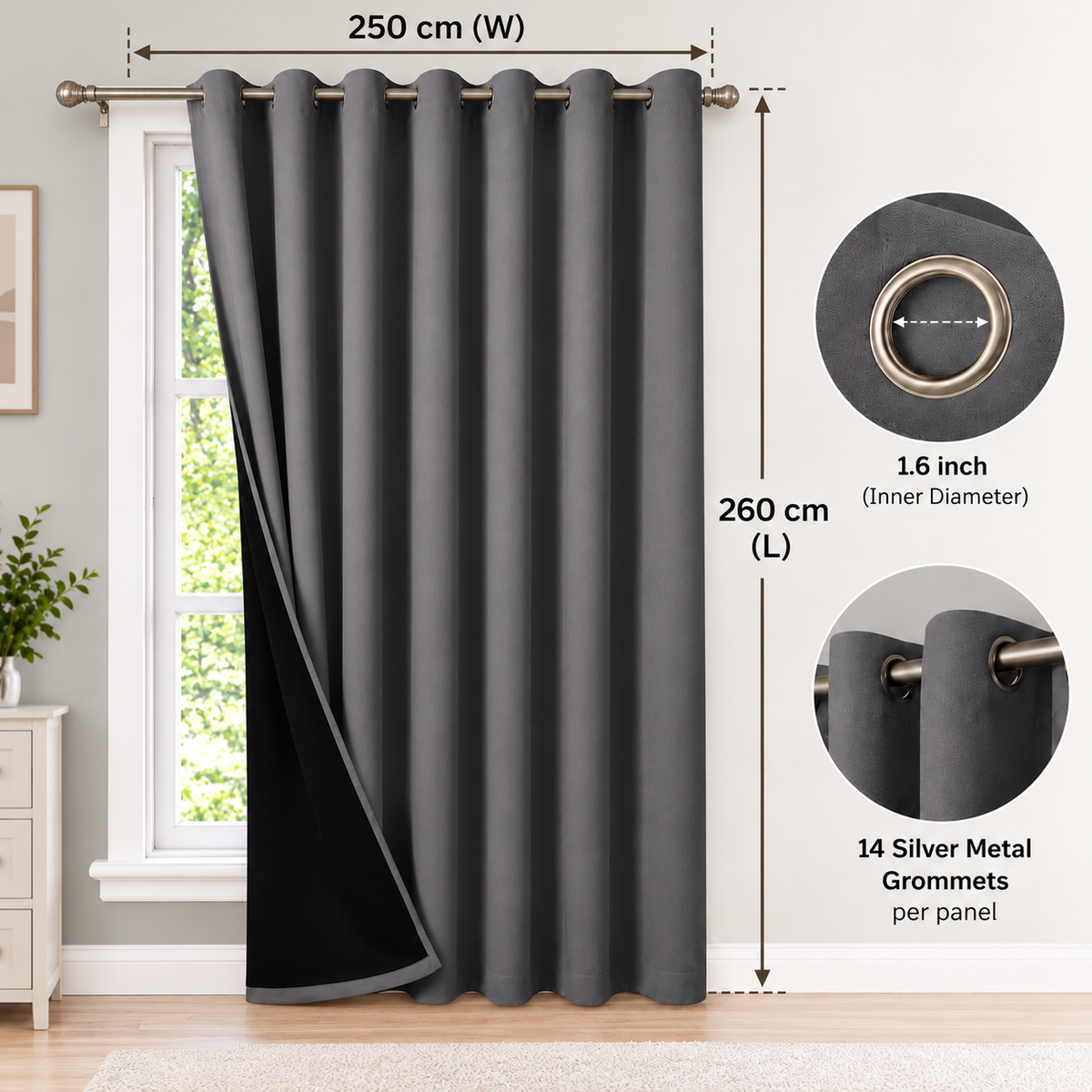 Intex Curtains House 100% Blackout Curtains – Thermal Insulated, Double-Layer Fabric – Full Room Darkening