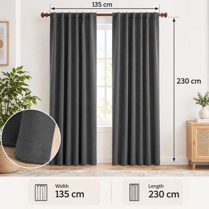 Intex Curtains House Elegant Blackout Curtain – Back Tab Design – Thermal Insulated Fabric – Room Darkening – 1 Piece