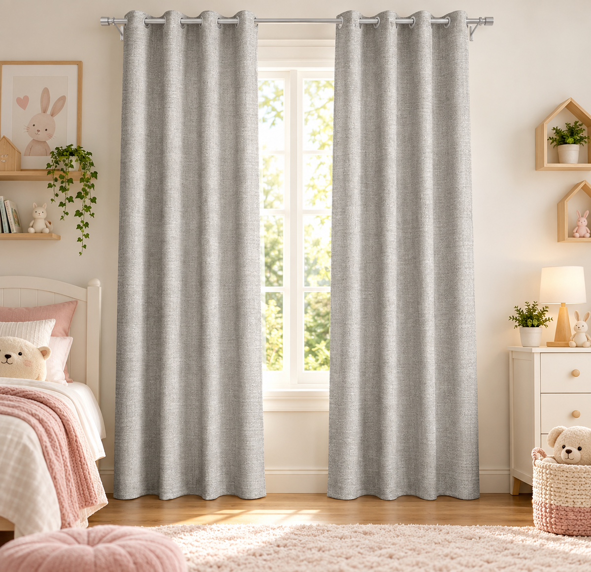INtex CURTAINS HOUSE Natural Linen Curtains & Drapes with Steel Grommets, providing Semi-Sheer privacy and Light Filtering for Bedroom-Living Room. 2 Pieces