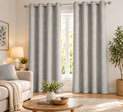 INtex CURTAINS HOUSE Natural Linen Curtains & Drapes with Steel Grommets, providing Semi-Sheer privacy and Light Filtering for Bedroom-Living Room. 2 Pieces