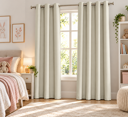Intex Curtains House Off-White Blackout Curtain – Steel Grommets – Thermal Insulated Fabric – Room Darkening – 1 Panel